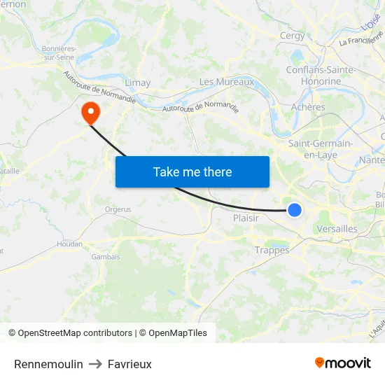 Rennemoulin to Favrieux map