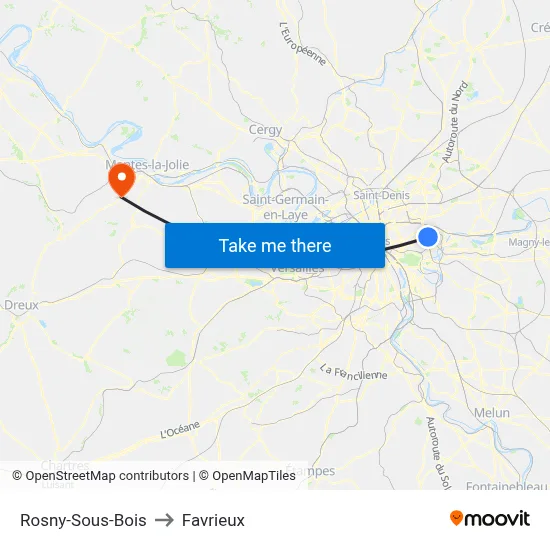 Rosny-Sous-Bois to Favrieux map