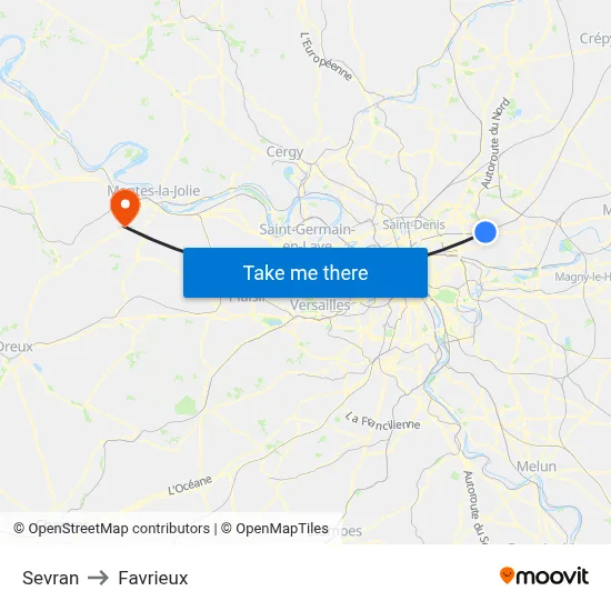 Sevran to Favrieux map
