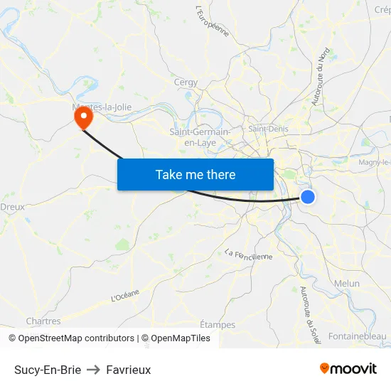 Sucy-En-Brie to Favrieux map