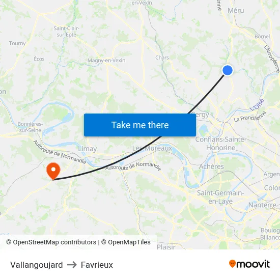 Vallangoujard to Favrieux map