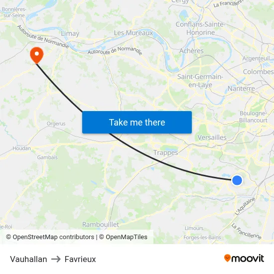 Vauhallan to Favrieux map