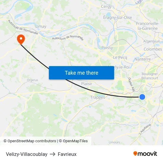 Velizy-Villacoublay to Favrieux map