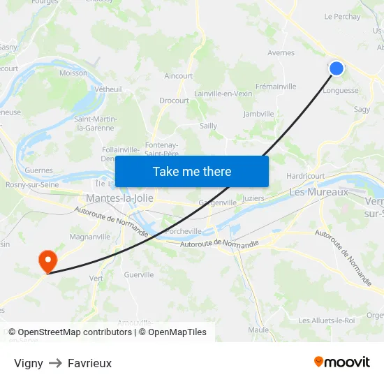 Vigny to Favrieux map