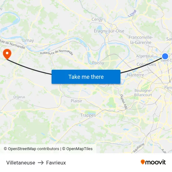 Villetaneuse to Favrieux map