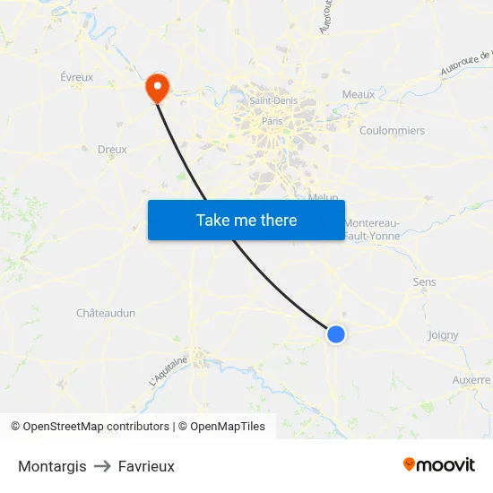 Montargis to Favrieux map