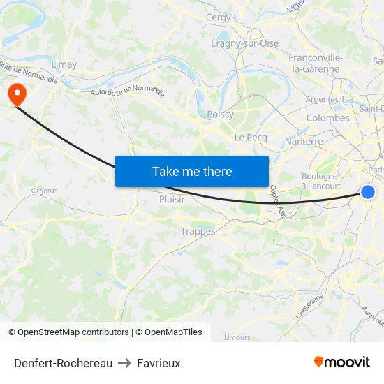 Denfert-Rochereau to Favrieux map