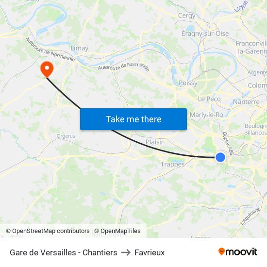 Gare de Versailles - Chantiers to Favrieux map