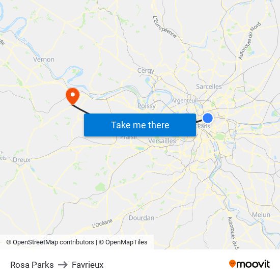 Rosa Parks to Favrieux map