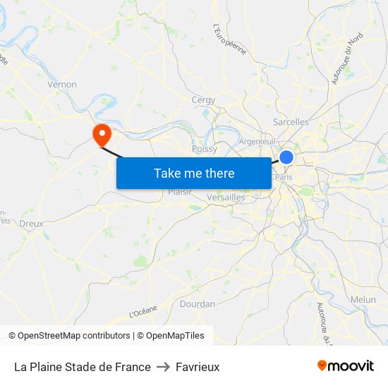 La Plaine Stade de France to Favrieux map