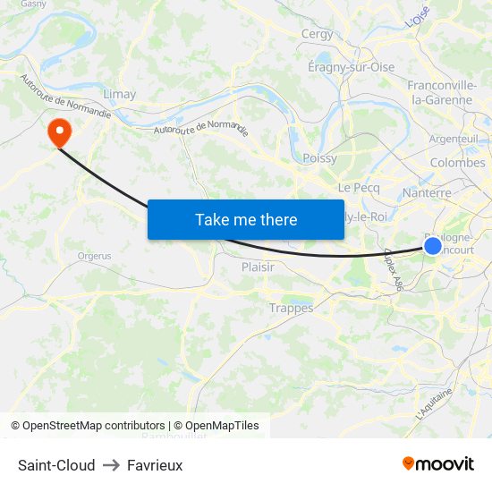 Saint-Cloud to Favrieux map