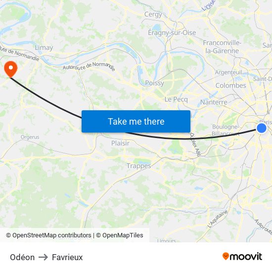 Odéon to Favrieux map