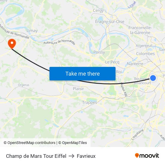 Champ de Mars Tour Eiffel to Favrieux map