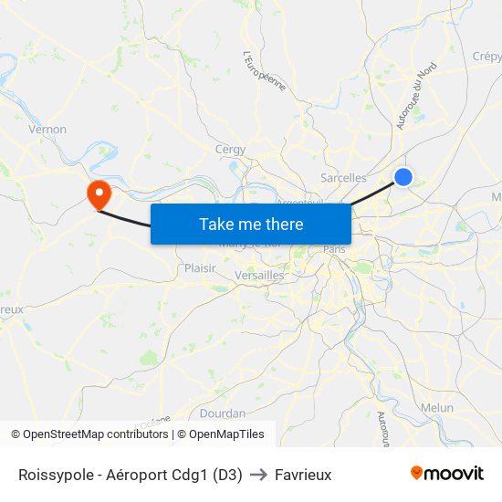 Roissypole - Aéroport Cdg1 (D3) to Favrieux map