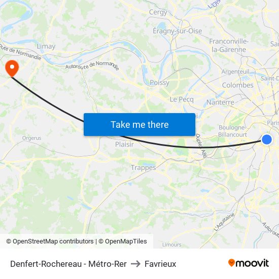 Denfert-Rochereau - Métro-Rer to Favrieux map