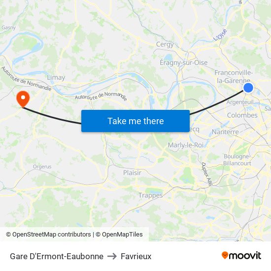 Gare D'Ermont-Eaubonne to Favrieux map