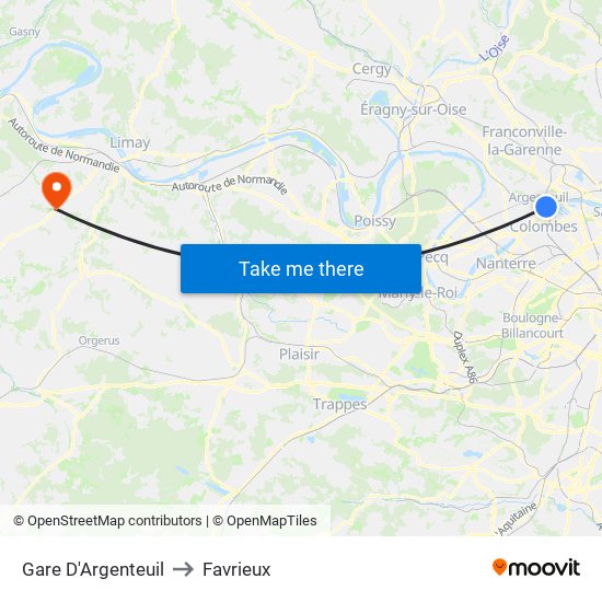 Gare D'Argenteuil to Favrieux map