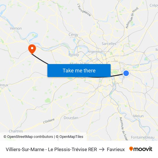 Villiers-Sur-Marne - Le Plessis-Trévise RER to Favrieux map
