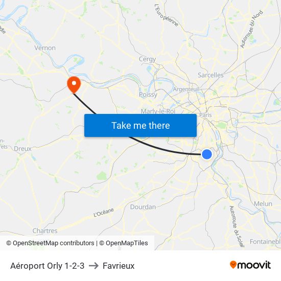 Aéroport Orly 1-2-3 to Favrieux map