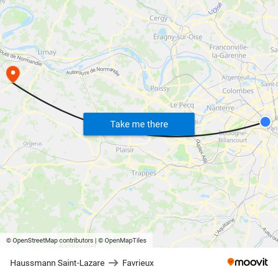 Haussmann Saint-Lazare to Favrieux map