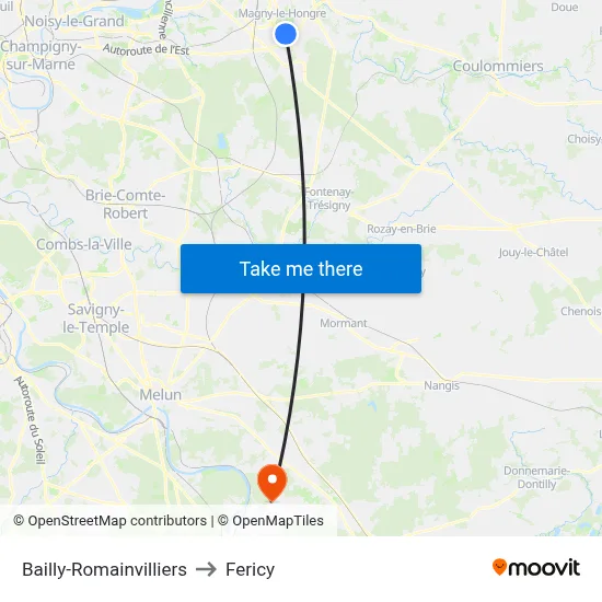 Bailly-Romainvilliers to Fericy map