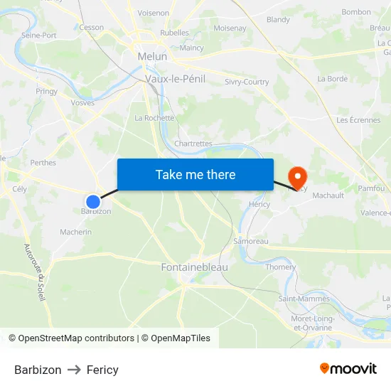 Barbizon to Fericy map