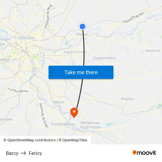 Barcy to Fericy map