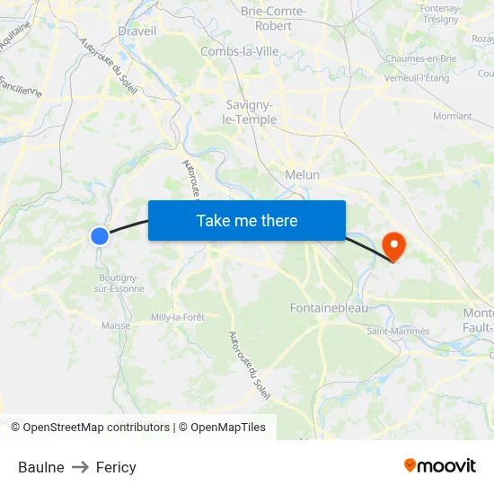 Baulne to Fericy map