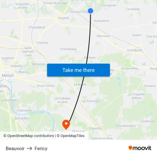 Beauvoir to Fericy map