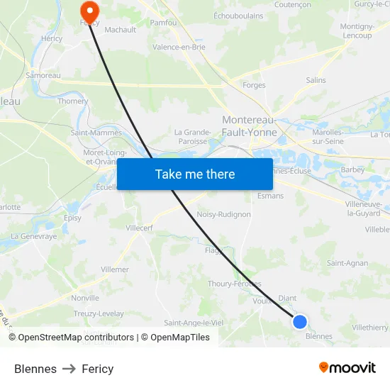 Blennes to Fericy map
