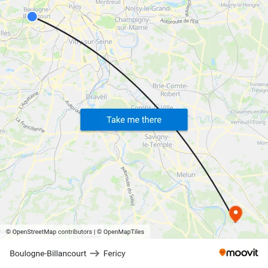 Boulogne-Billancourt to Fericy map