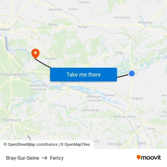 Bray-Sur-Seine to Fericy map