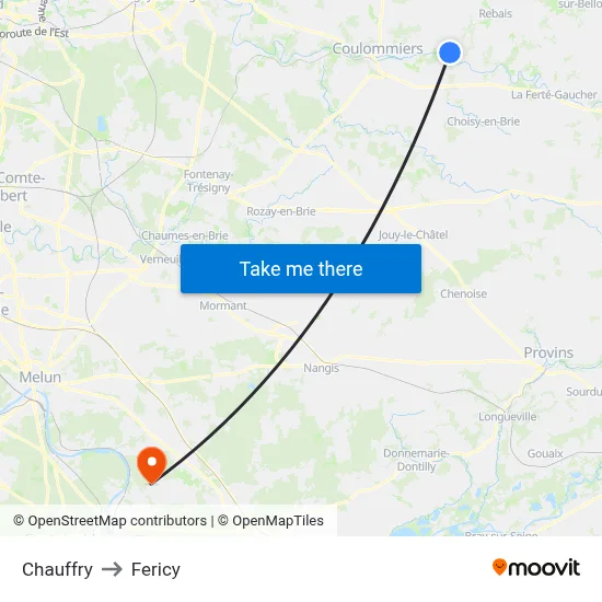 Chauffry to Fericy map