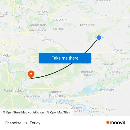 Chenoise to Fericy map