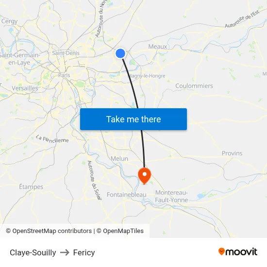 Claye-Souilly to Fericy map