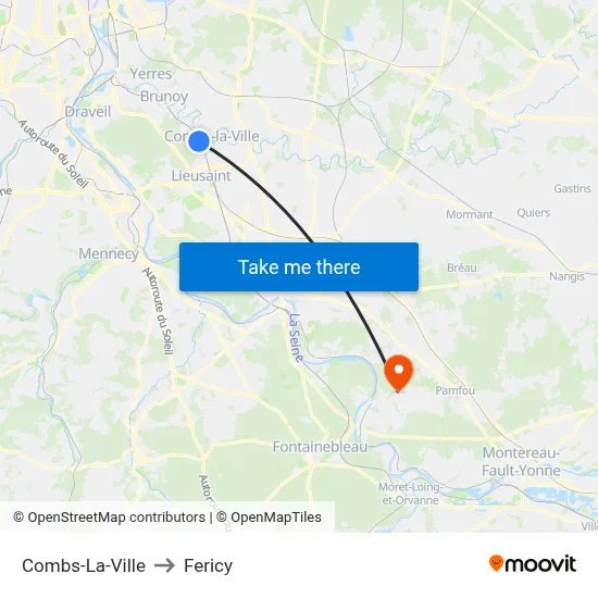 Combs-La-Ville to Fericy map