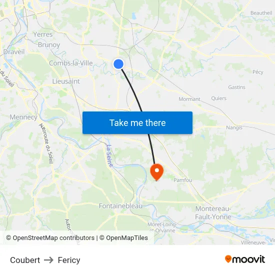 Coubert to Fericy map