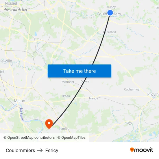 Coulommiers to Fericy map