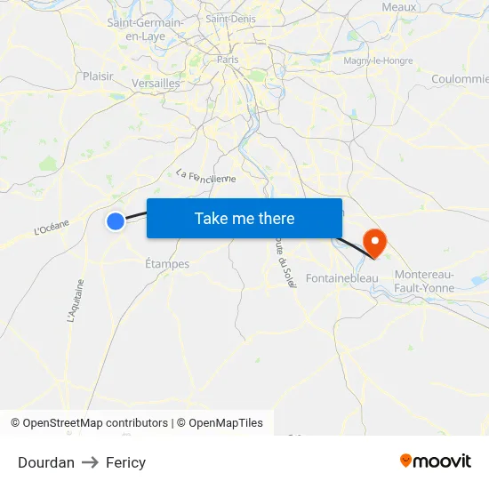 Dourdan to Fericy map