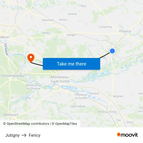 Jutigny to Fericy map