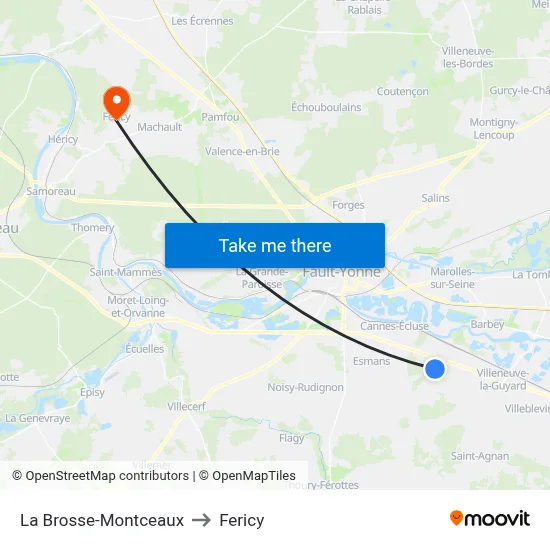 La Brosse-Montceaux to Fericy map