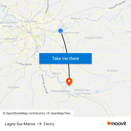 Lagny-Sur-Marne to Fericy map
