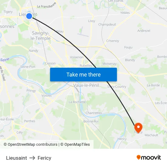 Lieusaint to Fericy map