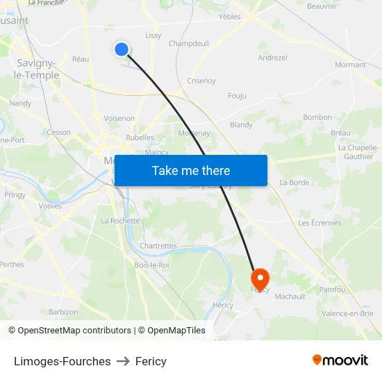 Limoges-Fourches to Fericy map