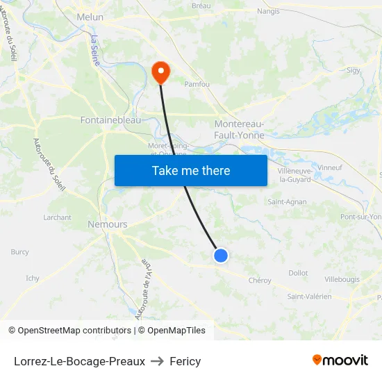 Lorrez-Le-Bocage-Preaux to Fericy map