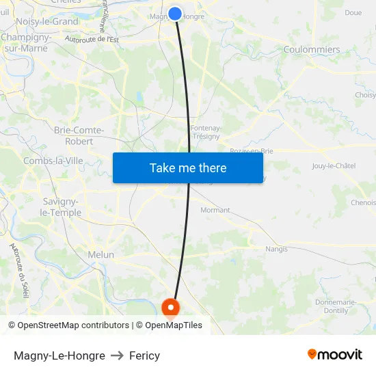 Magny-Le-Hongre to Fericy map