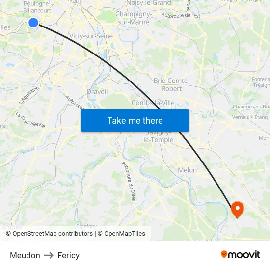 Meudon to Fericy map