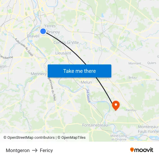 Montgeron to Fericy map