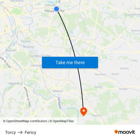 Torcy to Fericy map