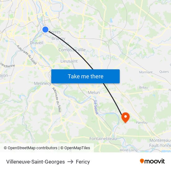 Villeneuve-Saint-Georges to Fericy map